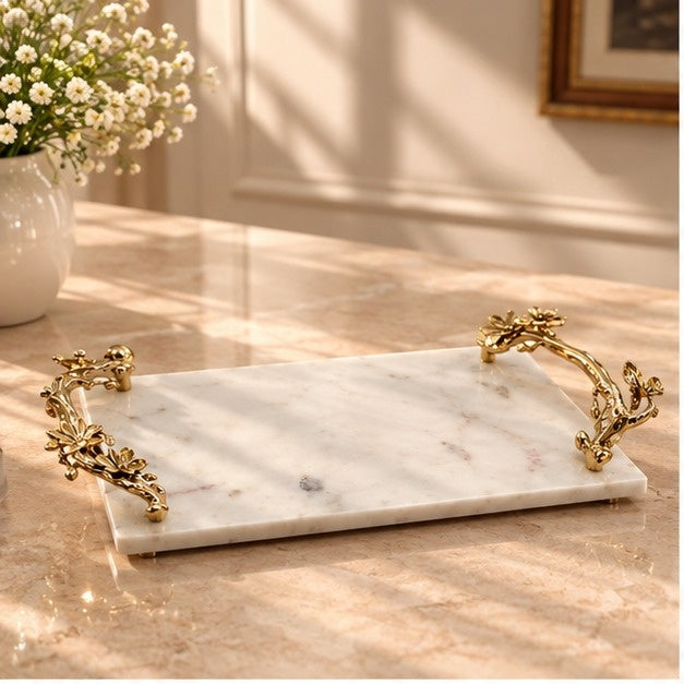 White Marble Natural Serving Tray