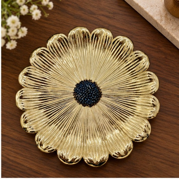 Dark Center Sunflower Decorative Metal Tray