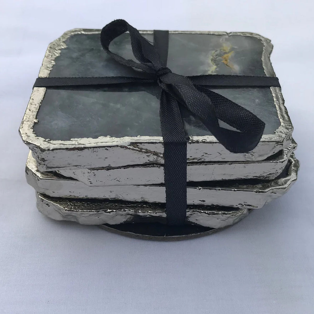 Gray Agate Quartz Natural Edge Stone Coasters – Set of 4