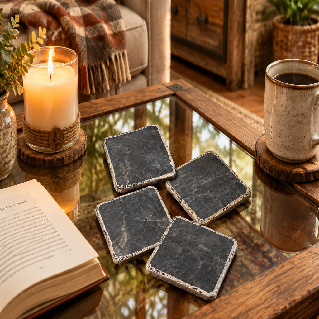 Gray Agate Quartz Natural Edge Stone Coasters – Set of 4