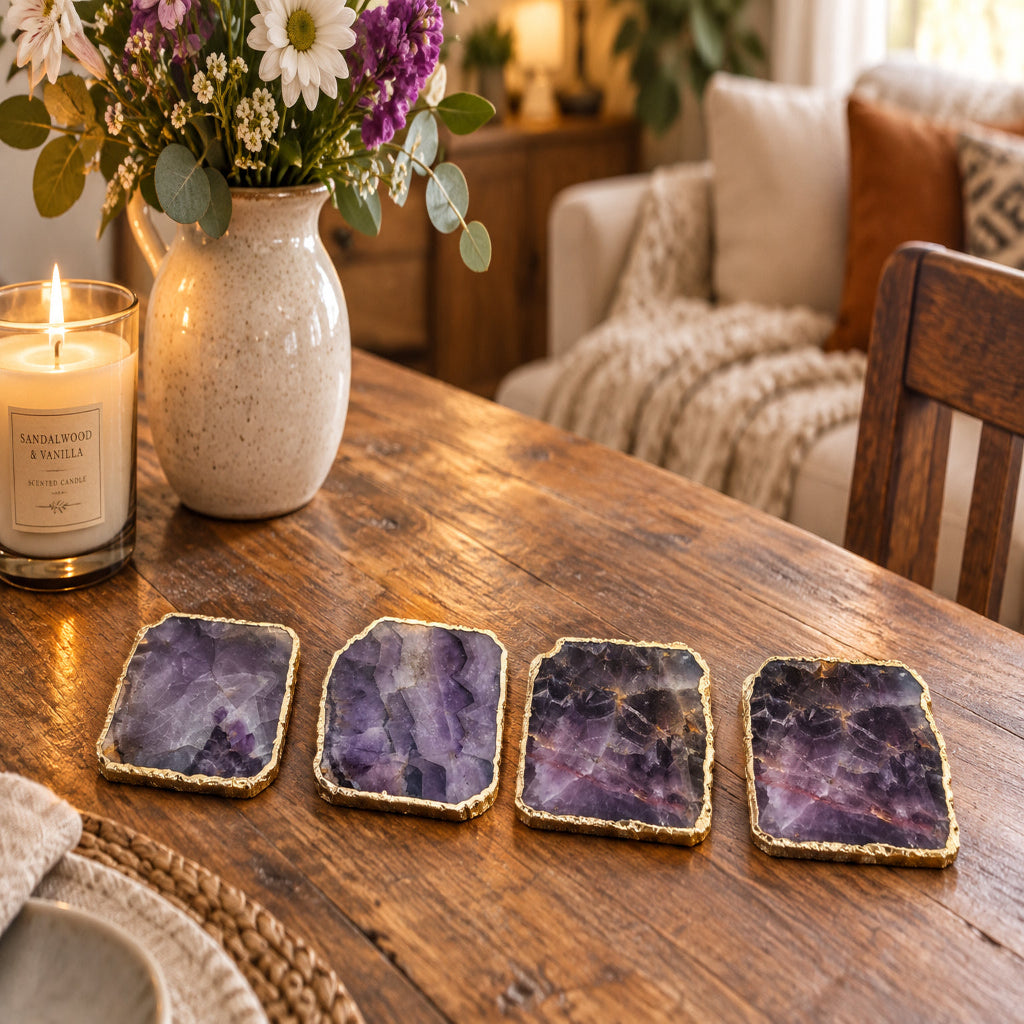 Amethyst Natural Edge Stone Coasters – Set of 4