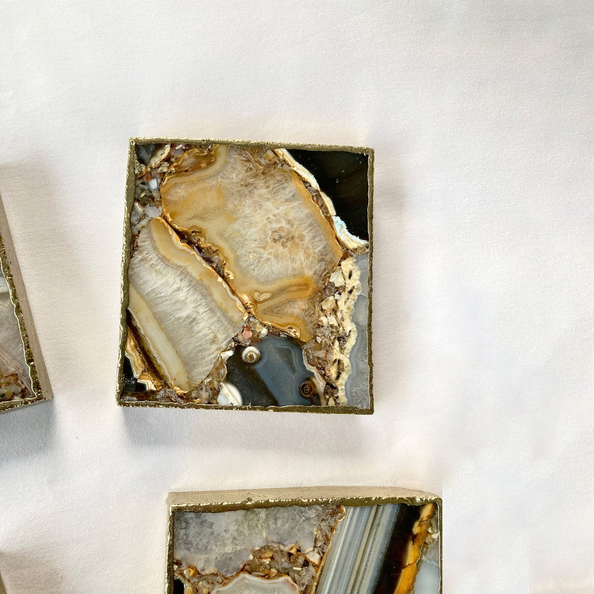 Brown and Cream Agate Square Natural Stone Coasters – Set of 4