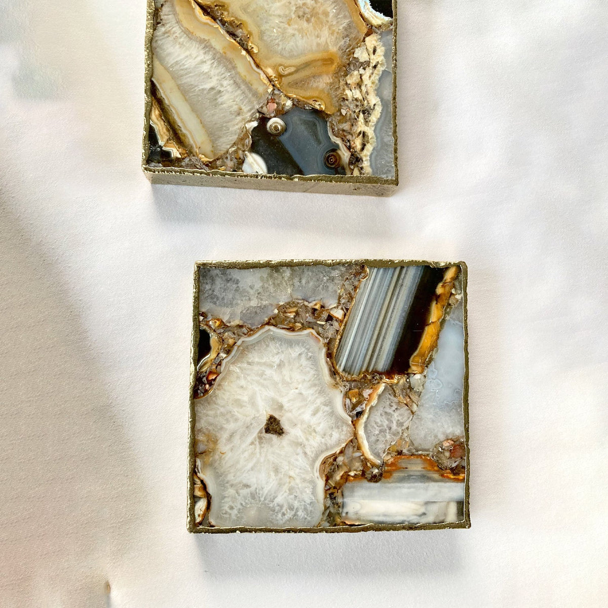 Brown and Cream Agate Square Natural Stone Coasters – Set of 4