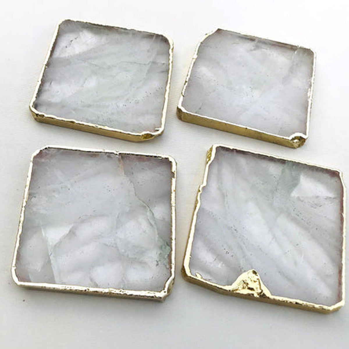 Clear Quartz Natural Edge Stone Coasters – Set of 4