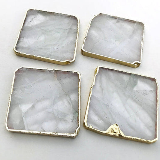Clear Quartz Natural Edge Stone Coasters – Set of 4