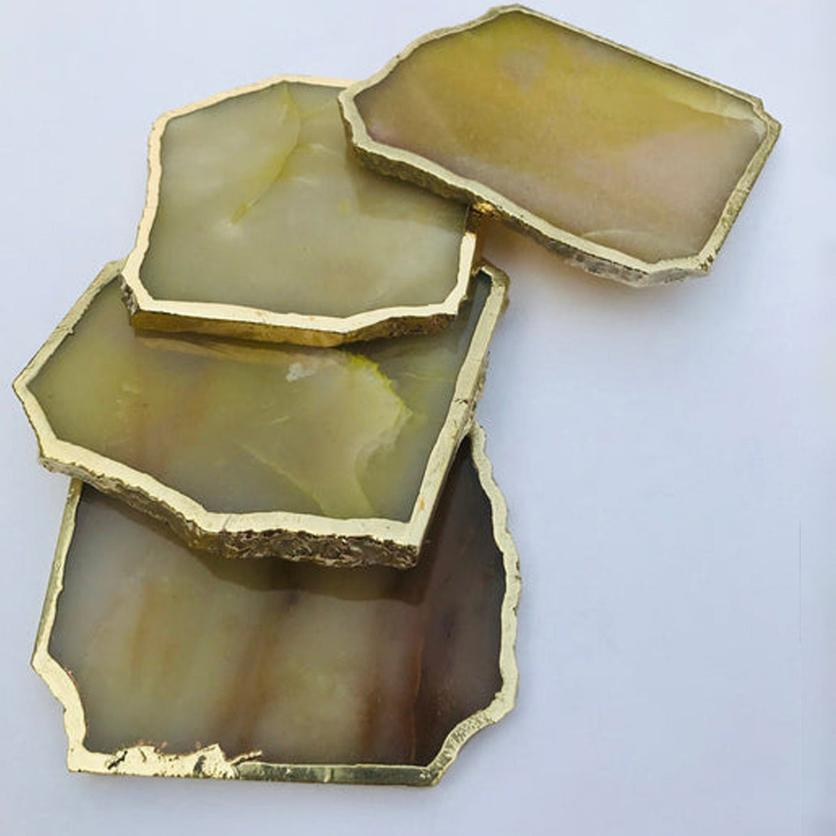 Mustard Aventurine Natural Edge Stone Coasters – Set of 4