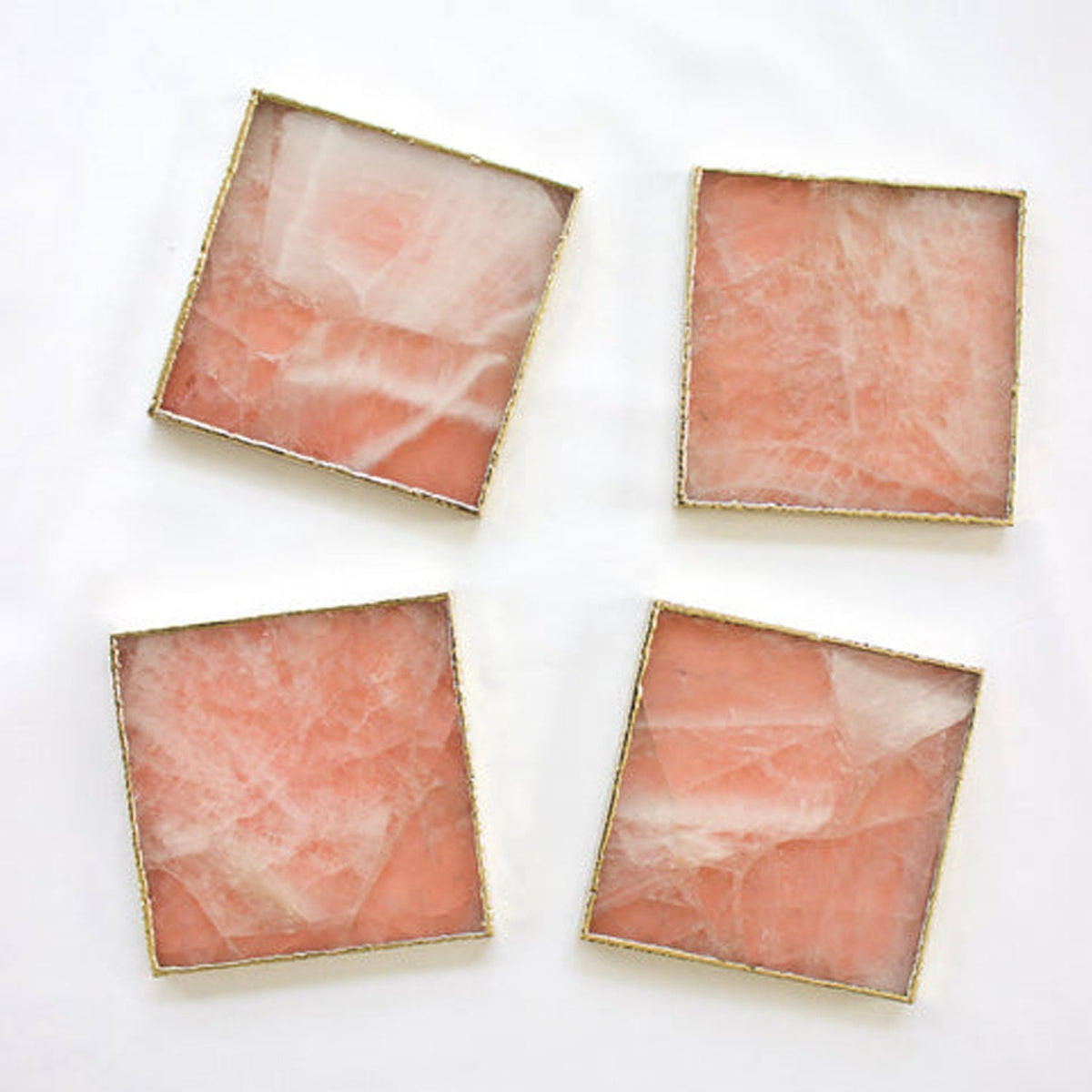 Rose Quartz Square Natural Stone Coasters – Set of 4