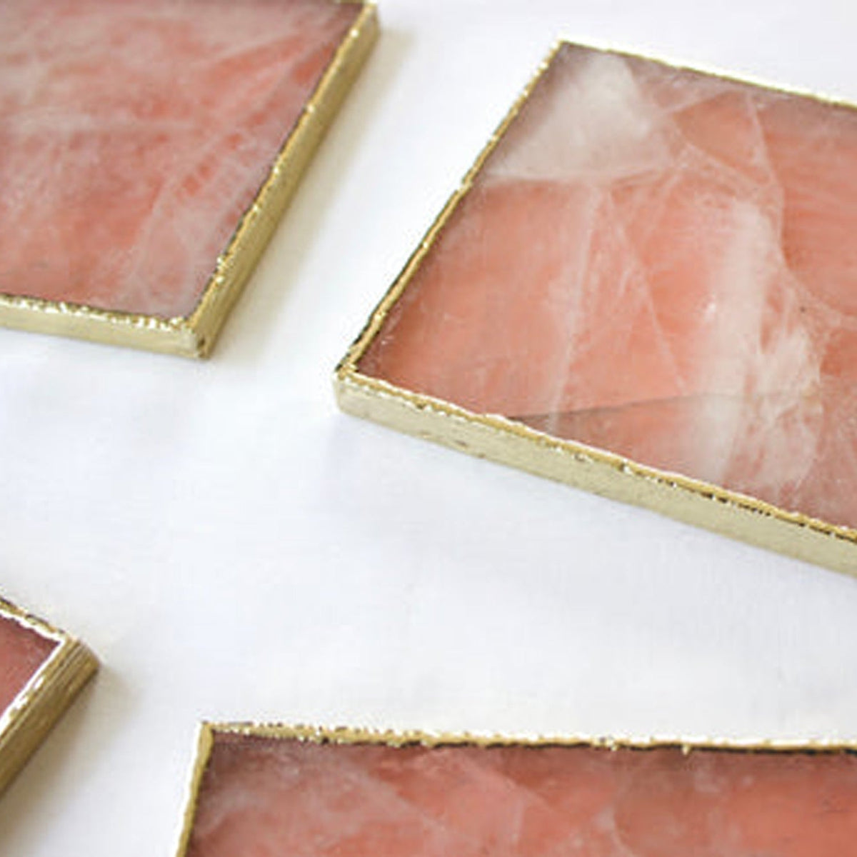 Rose Quartz Square Natural Stone Coasters – Set of 4