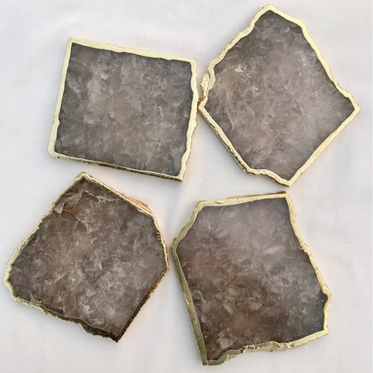 Smoky Gray Aventurine Natural Edge Stone Coasters – Set of 4