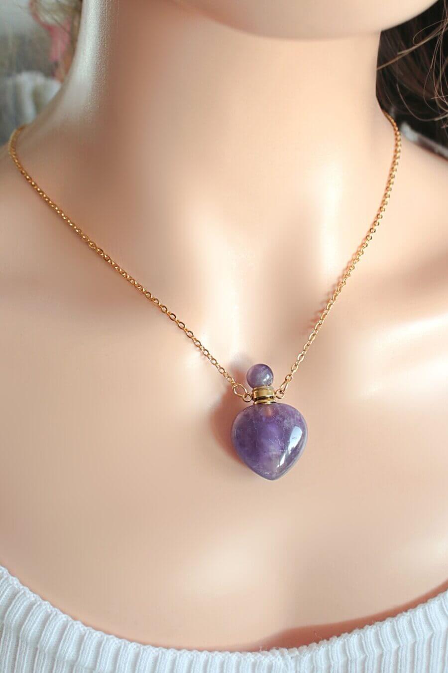 24K Gold-Plated Rose Quartz & Amethyst Heart Aromatherapy Bottle Pendants