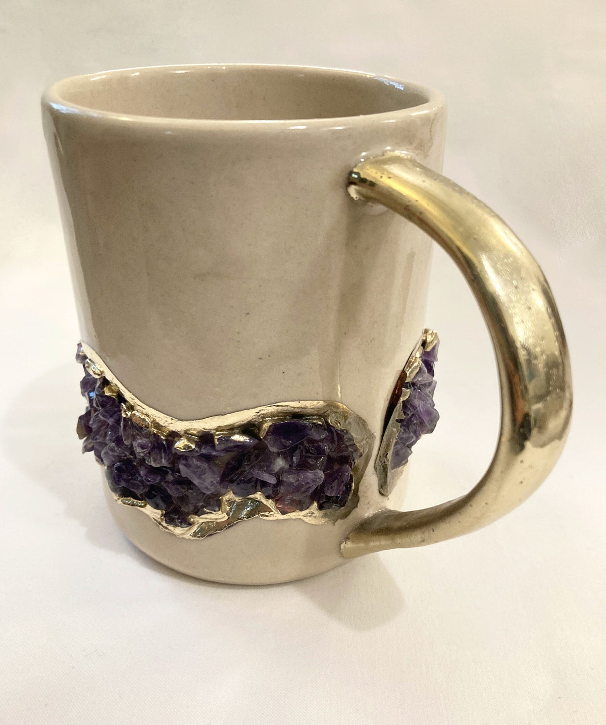 Flow - Handcrafted Set of 2 Crystal Chip Band Cream Ceramic Mugs