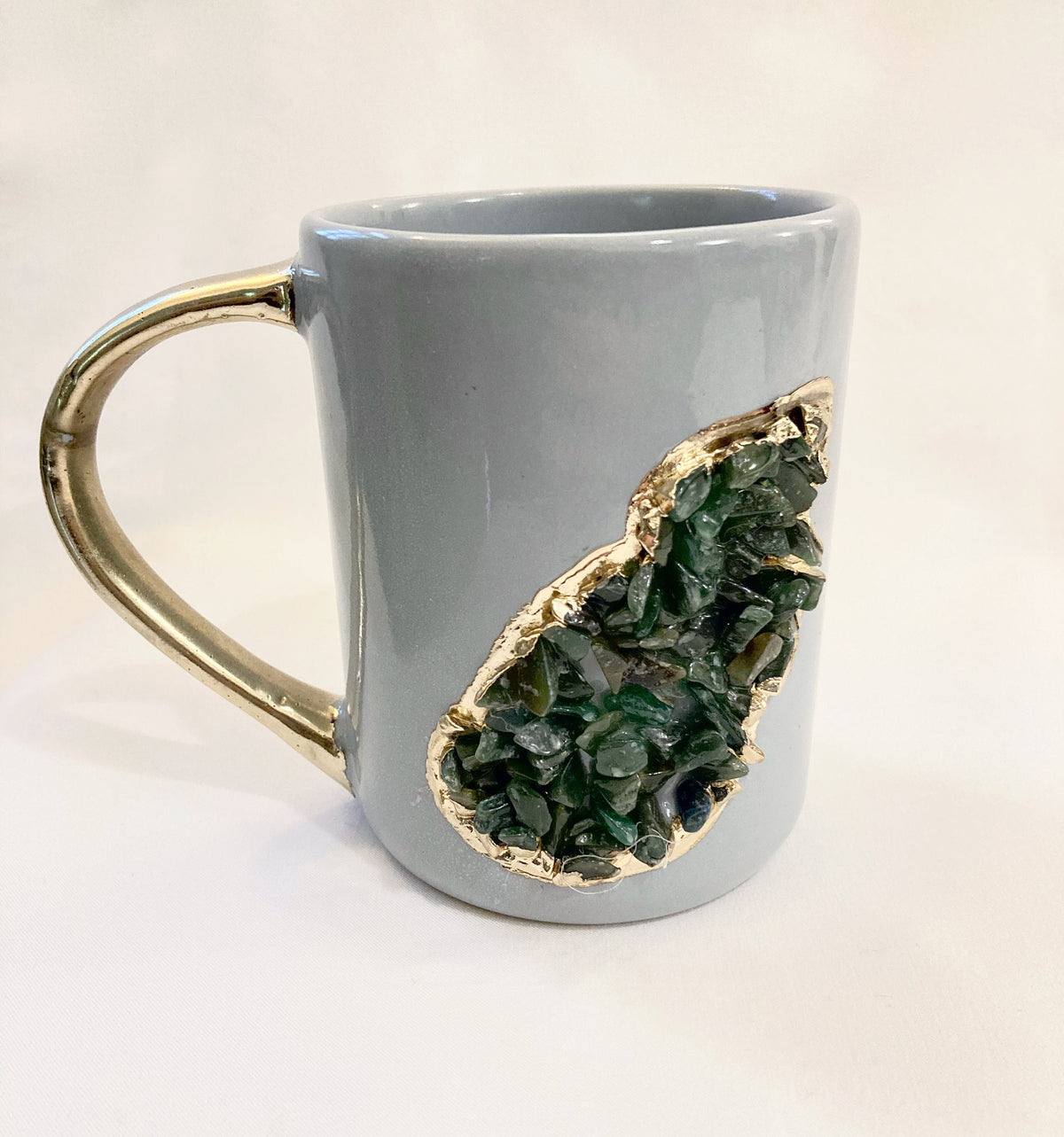 Wave - Handcrafted Set of 2 Crystal Classic Gemstone Gray Ceramic Mugs