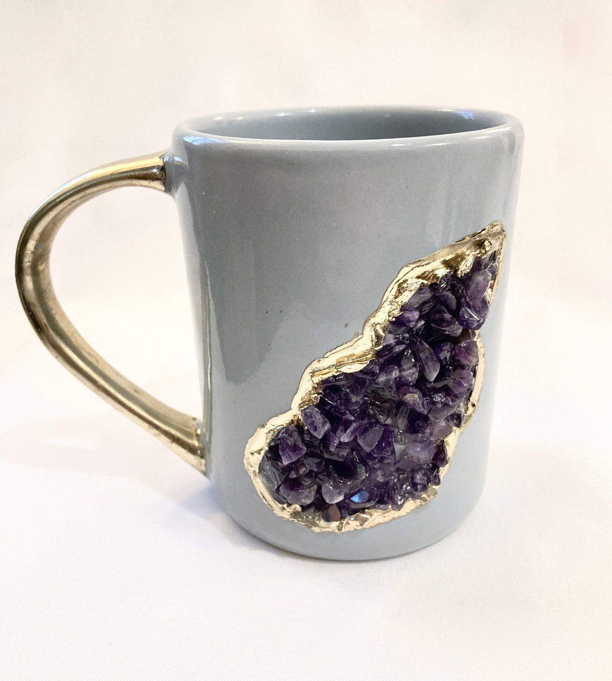 Wave - Handcrafted Set of 2 Crystal Classic Gemstone Gray Ceramic Mugs