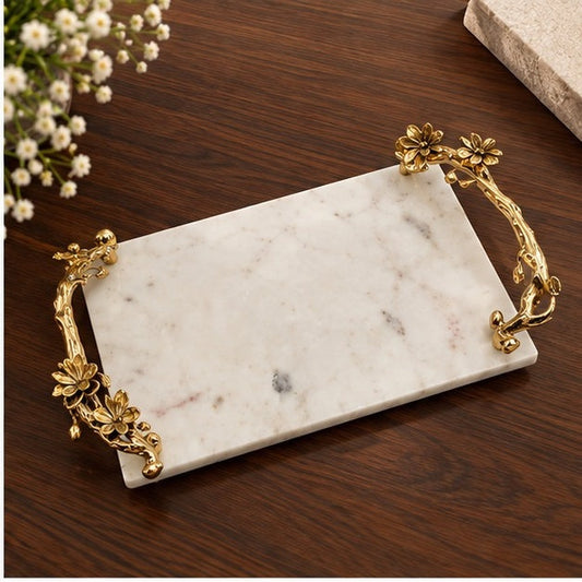 White Marble Natural Serving Tray