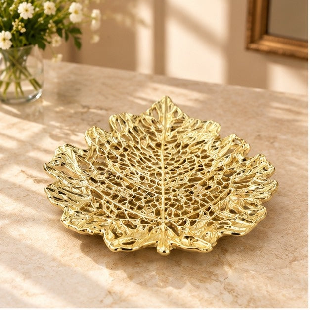 Skeletal Leaf Decorative Metal Tray