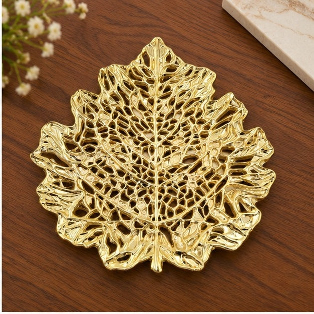 Skeletal Leaf Decorative Metal Tray