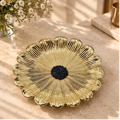 Dark Center Sunflower Decorative Metal Tray