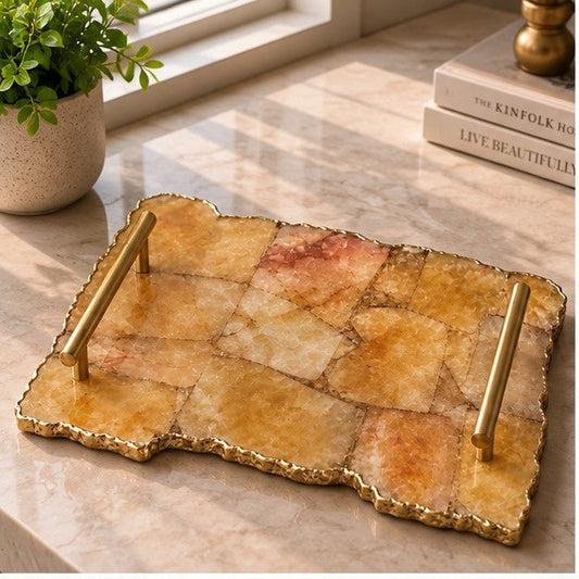 Large Golden Brown Agate Serving Tray