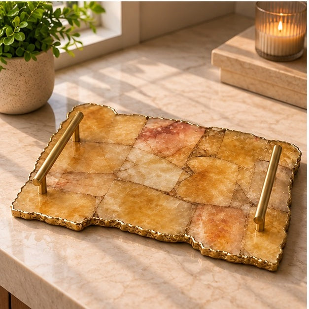 Large Golden Brown Agate Serving Tray