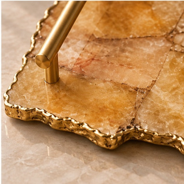 Large Golden Brown Agate Serving Tray