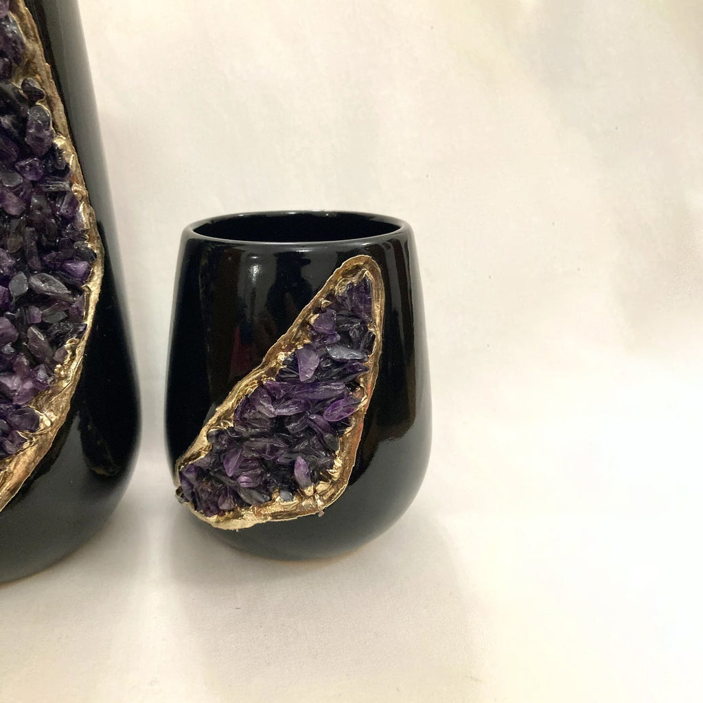 Set of 2 Black Ceramic Vases-0