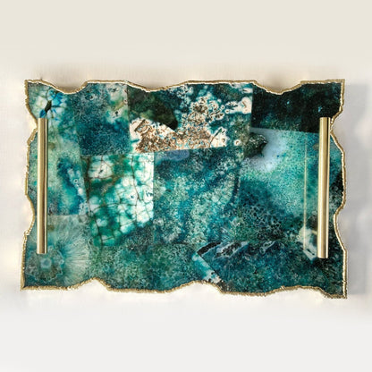 Large Composite Green Agate Serving Tray