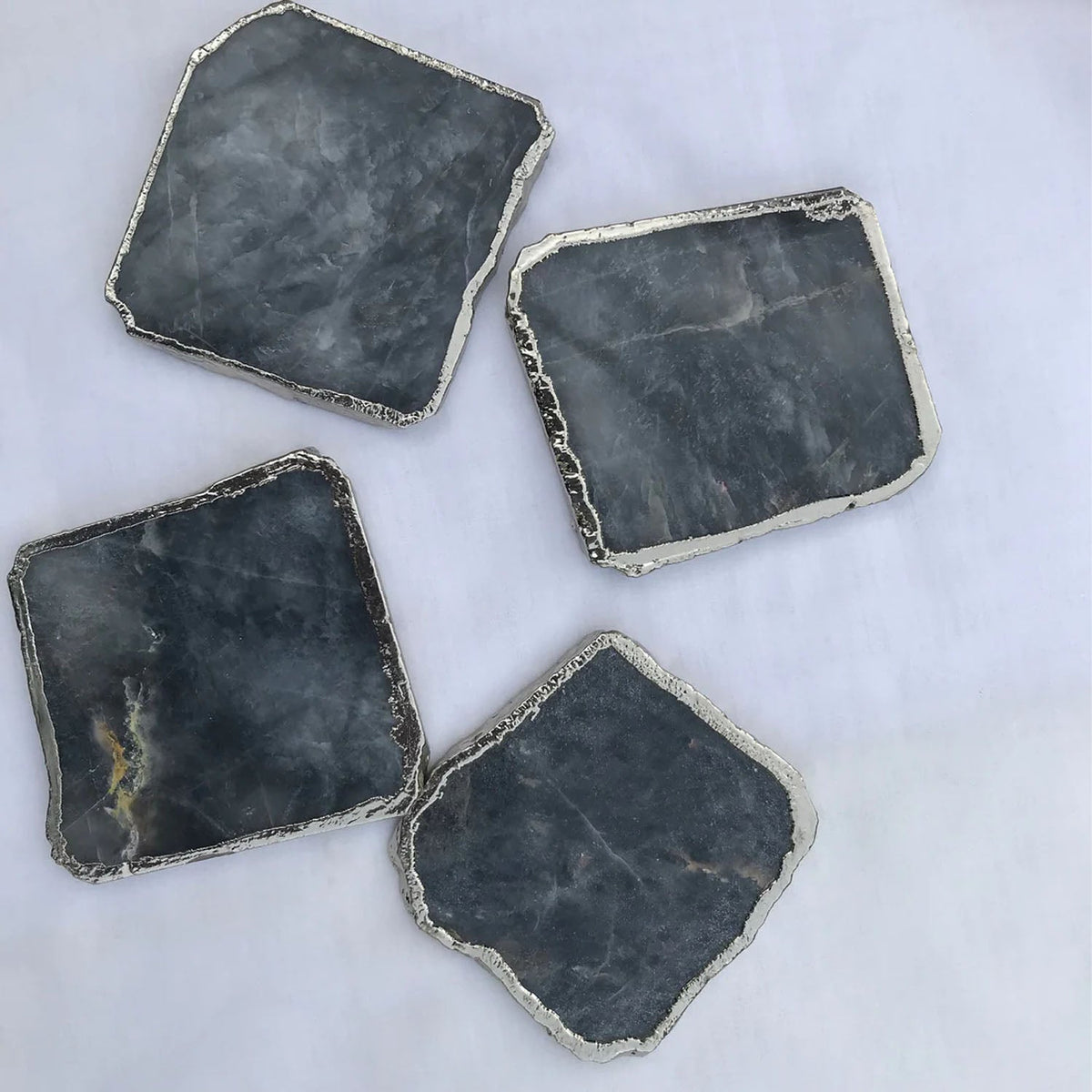 Gray Agate Quartz Natural Edge Stone Coasters – Set of 4