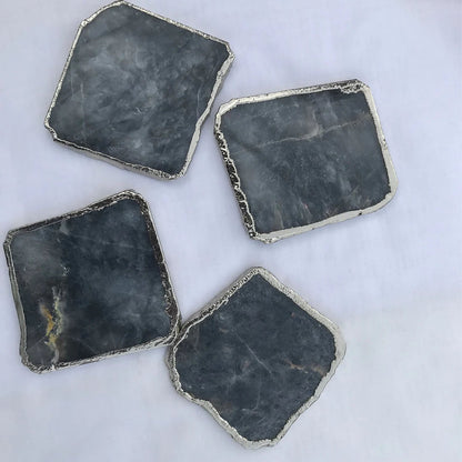 Gray Agate Quartz Natural Edge Stone Coasters – Set of 4
