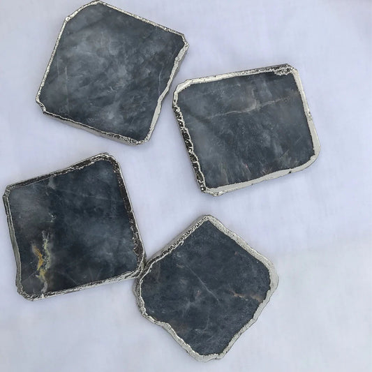 Gray Agate Quartz Natural Edge Stone Coasters – Set of 4