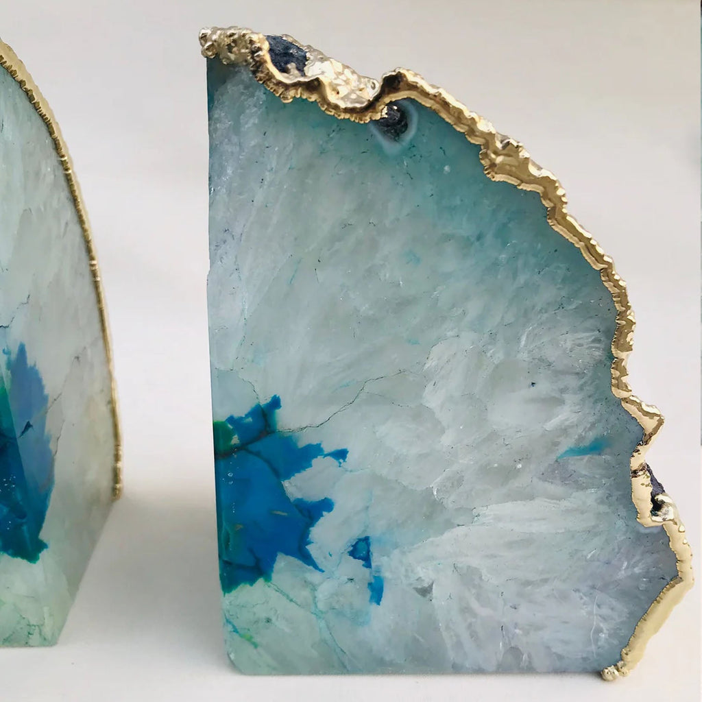 Aqua Agate Natural Gemstone Bookends