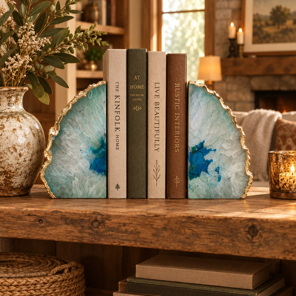 Aqua Agate Natural Gemstone Bookends