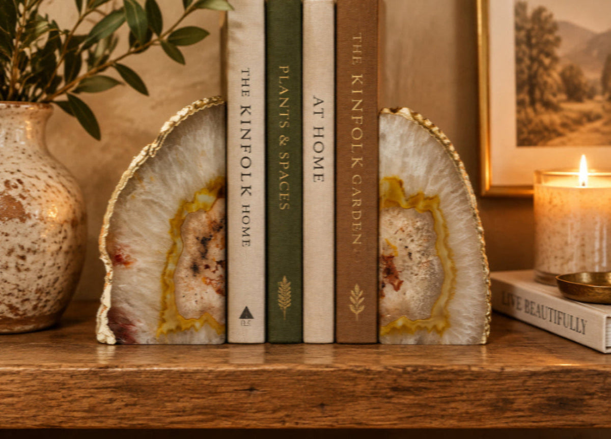 Clear Agate Natural Gemstone Bookends