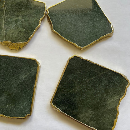 Emerald Green Aventurine Natural Edge Stone Coasters – Set of 4