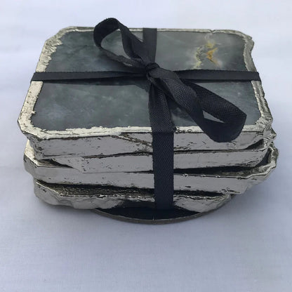 Gray Agate Quartz Natural Edge Stone Coasters – Set of 4