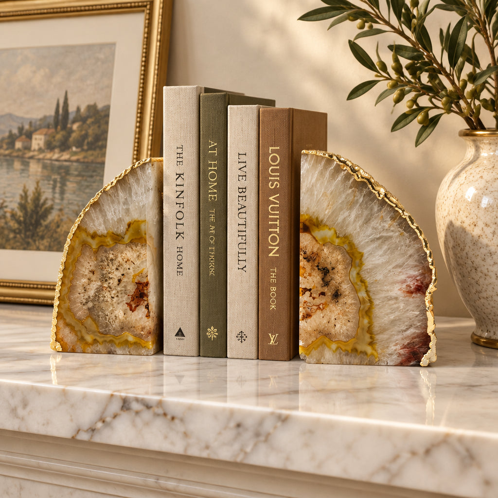 Clear Agate Natural Gemstone Bookends