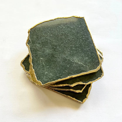 Emerald Green Aventurine Natural Edge Stone Coasters – Set of 4