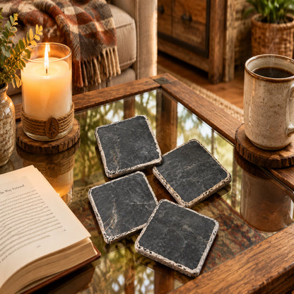Gray Agate Quartz Natural Edge Stone Coasters – Set of 4
