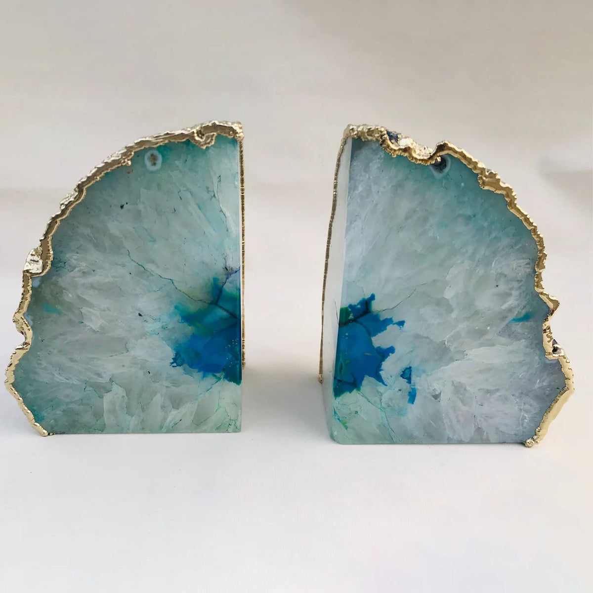 Aqua Agate Natural Gemstone Bookends