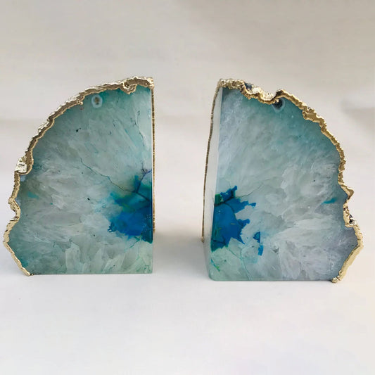 Aqua Agate Natural Gemstone Bookends
