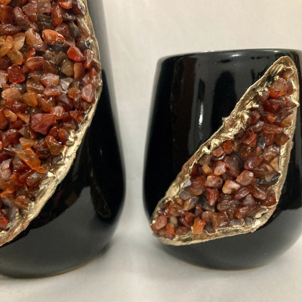 Set of 2 Black Ceramic Vases-8