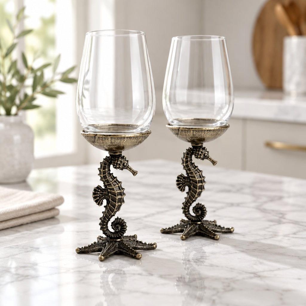 Handcrafted Seahorse Wine Glasses - Set of 1 or 2