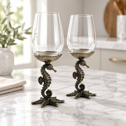 Handcrafted Seahorse Wine Glasses - Set of 1 or 2