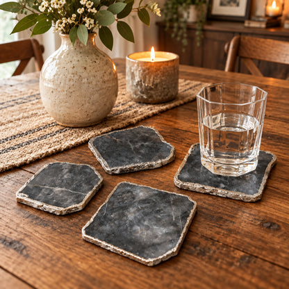 Gray Agate Quartz Natural Edge Stone Coasters – Set of 4