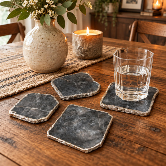 Gray Agate Quartz Natural Edge Stone Coasters – Set of 4