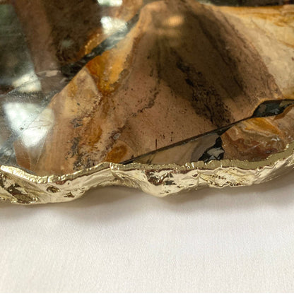 Large Brown Agate Serving Tray With Brass Handles