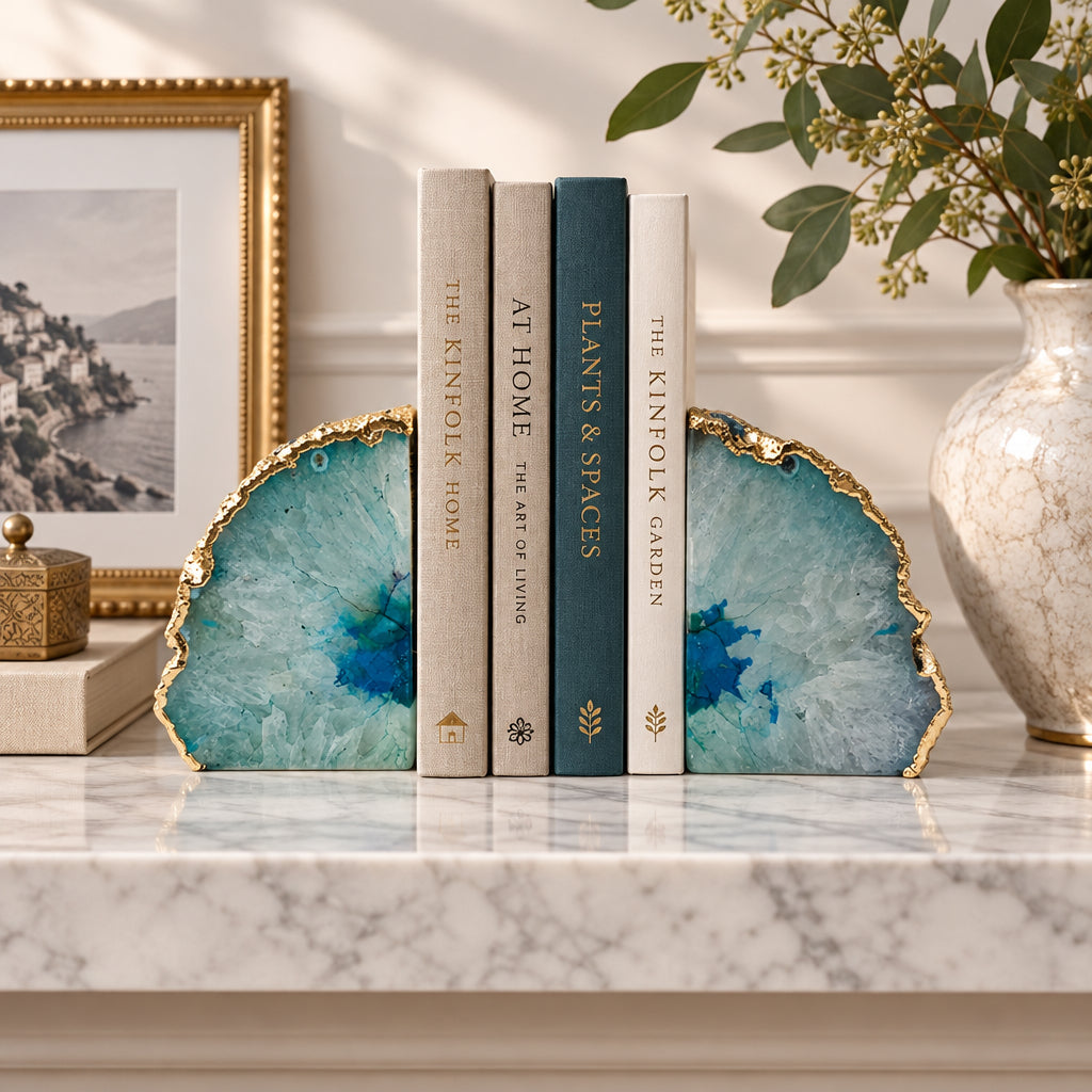 Aqua Agate Natural Gemstone Bookends