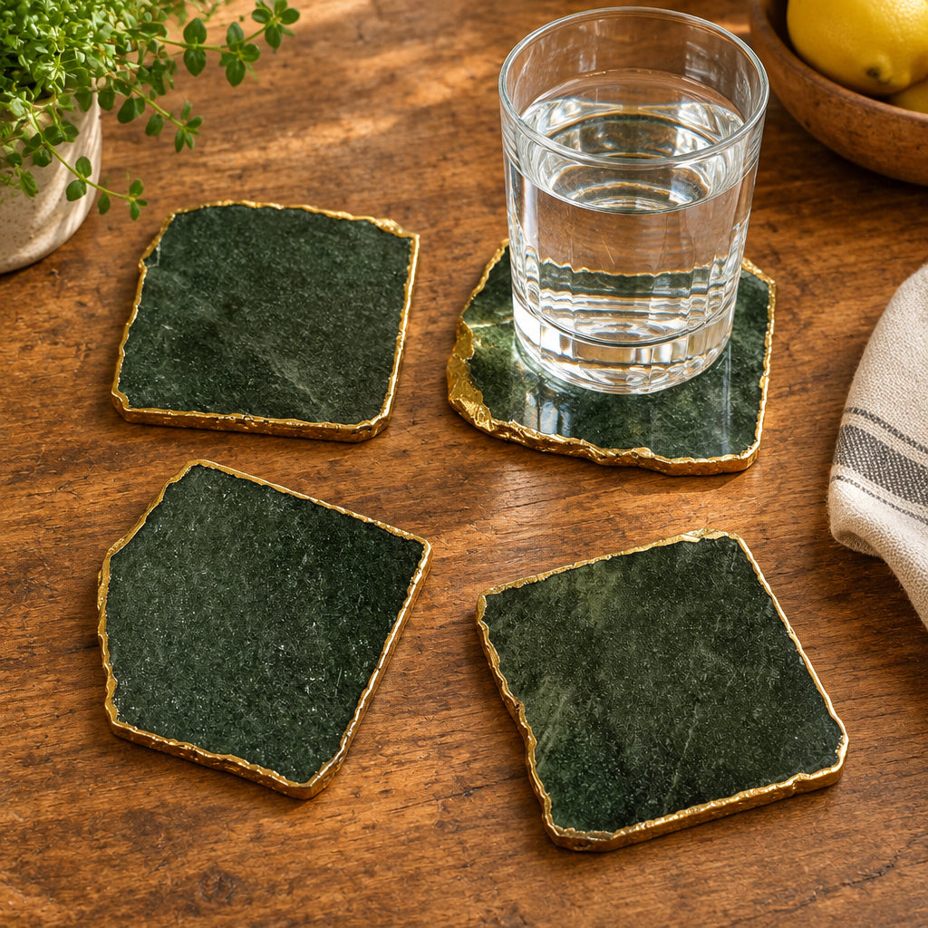 Emerald Green Aventurine Natural Edge Stone Coasters – Set of 4