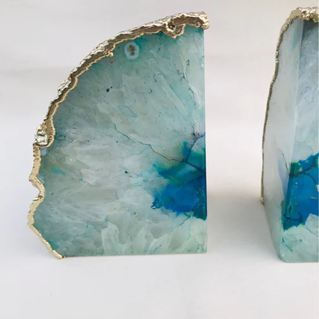 Aqua Agate Natural Gemstone Bookends