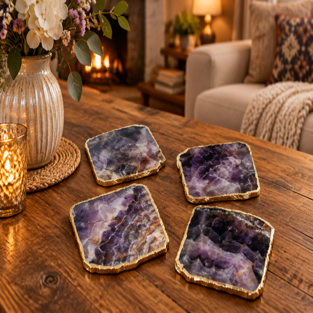 Amethyst Natural Edge Stone Coasters – Set of 4