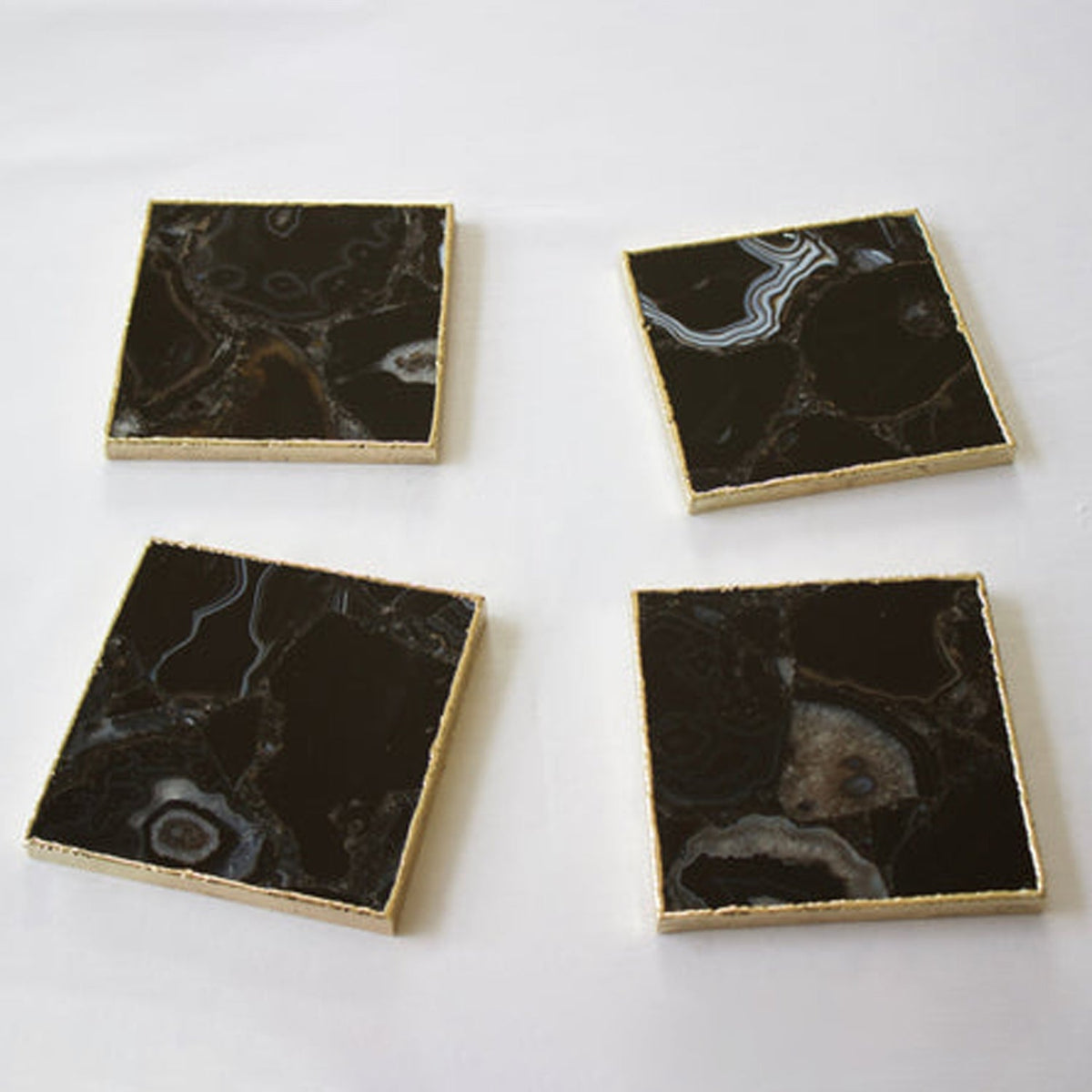 Black Agate Square Natural Stone Coasters – Set of 4